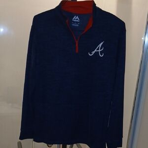Majestic Navy and Red Braves Quarter-Zip